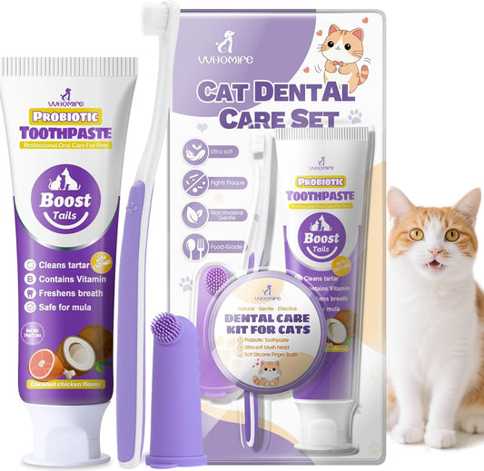 Cat Toothbrush and Toothpaste Kit - Includes Toothpaste (Coconut Chicken 2.5 oz.) Soft Brush, Finger Brush - Provides Safe and Effective Oral Care for Kittens and Adult Cats