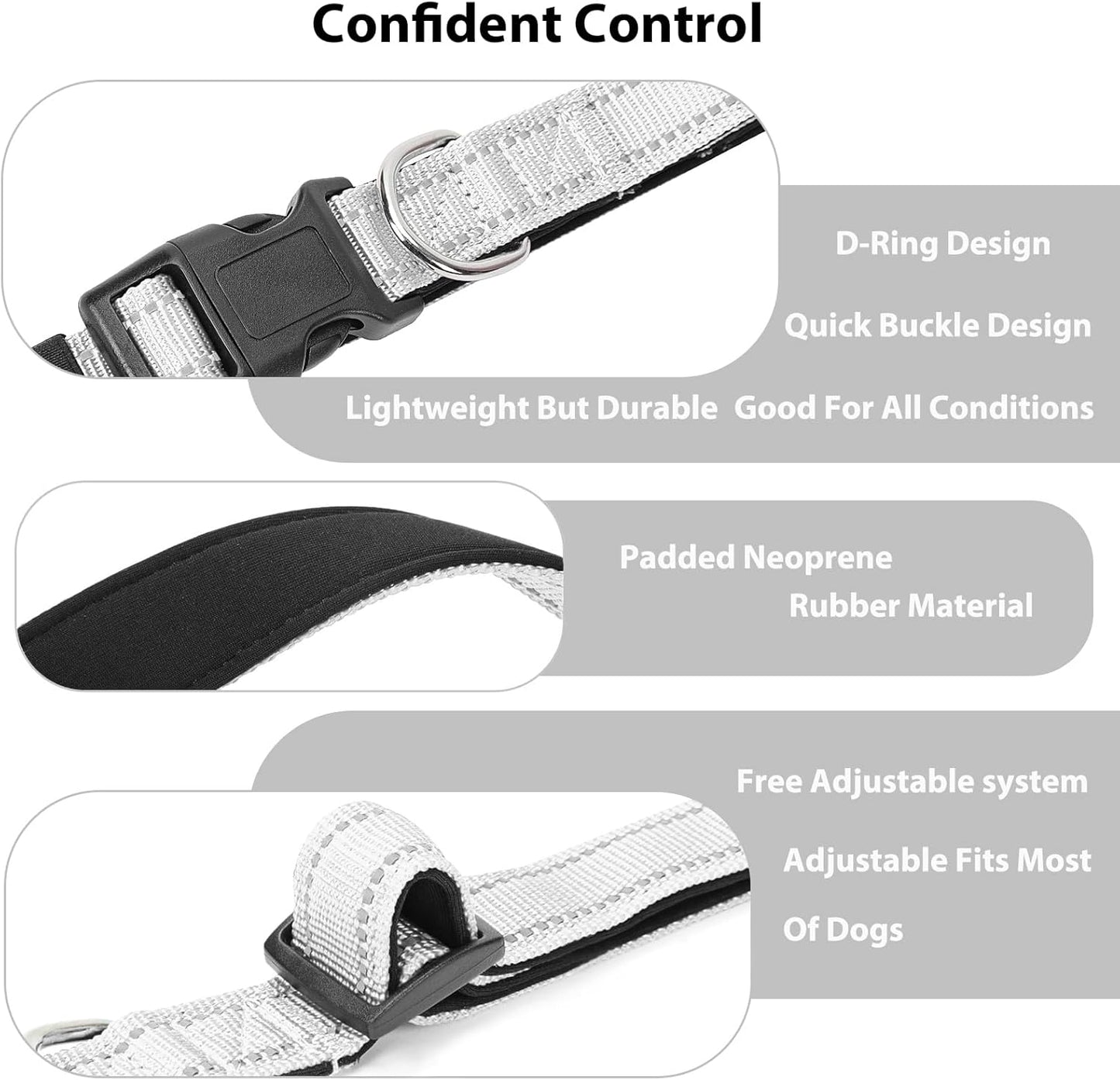 Reflective Dog Collar Padded with Soft Neoprene Breathable Quick Release Basic Dog Collars for Puppy Small Dogs Girl Boy Xs Silver