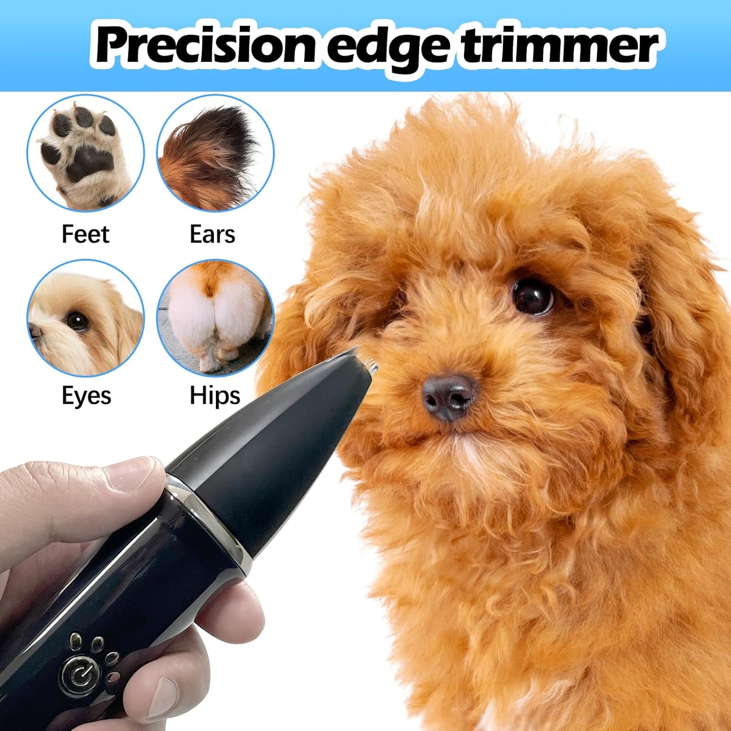 Dog Clippers Grooming Kit - Low Noise, Cordless Electric Trimmer with Nail Grinder for Dogs & Cats, 4 in 1 Rechargeable Clippers for Paws, Ears, Face and Matted Hair (Black)