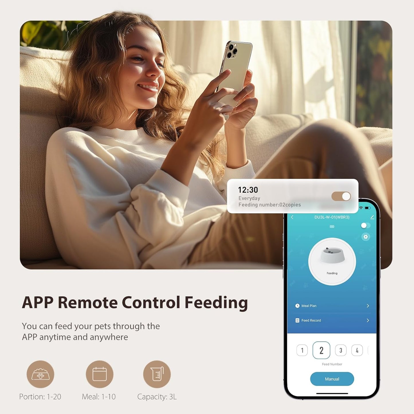 Automatic Cat Feeder, 5G WiFi Cat Food Dispenser with APP Remote Control, Pet Dry Food Smart Feeder, Programmable Timed Feeding, Dual Power Supply, 1-10 Meals Per Day