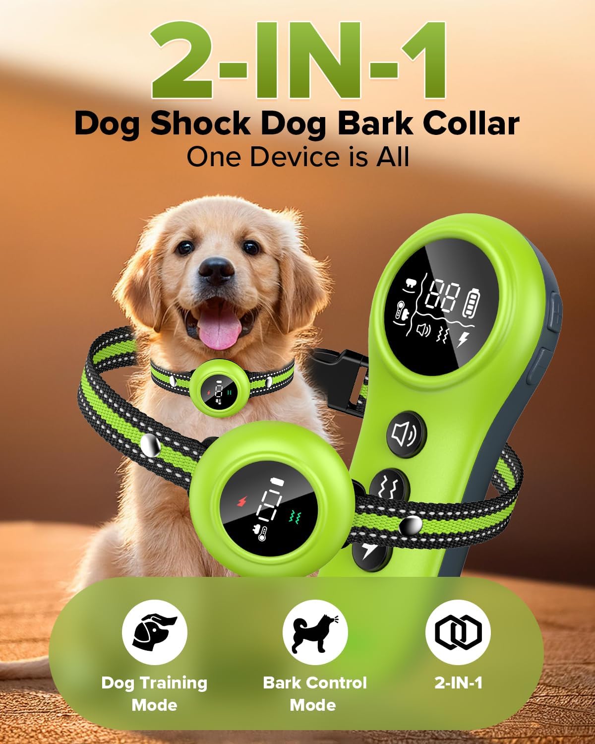XDX 2-in-1 Dog Shock Collar & Bark Collar – 3300FT Dog Training Collar with Remote, Automatic Anti-Barking, 5 Adjustable Sensitivity Levels, IP67 Waterproof E-Collar for Small Medium Large Dogs