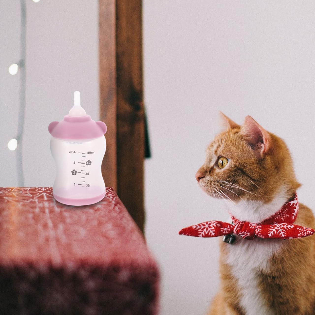Small Pet Nursing Bottle Kit, 80ml Pink Kitten and Puppy Feeding Bottle with Accurate Scale, Reusable PP and Silicone Nursing Bottle for Newborn Kittens Puppies Rabbits Small Animals