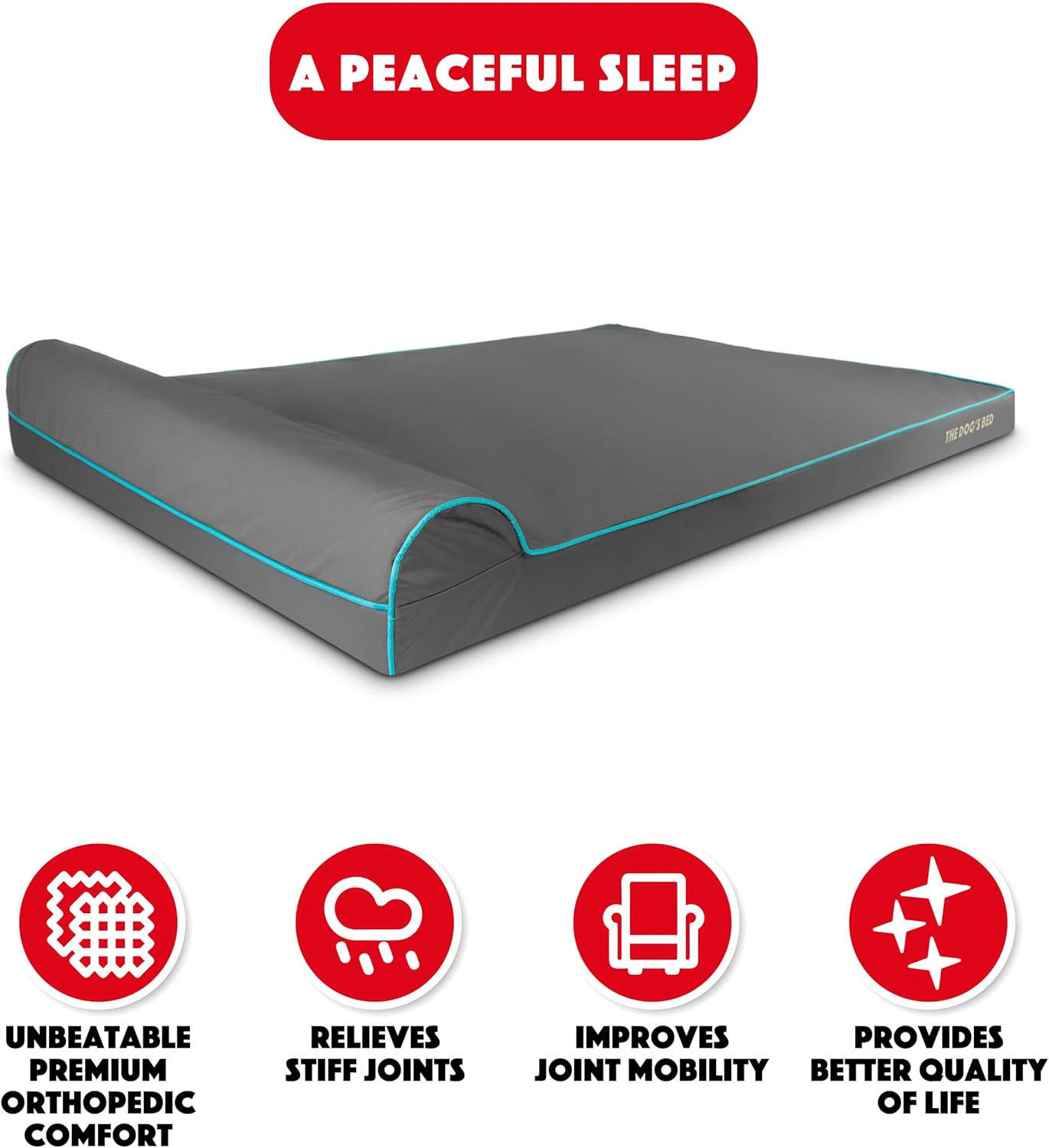 The Dog’s Bed Orthopedic Headrest Dog Bed XXXL Grey/Blue 64x44, Memory Foam, Pain Relief for Arthritis, Hip & Elbow Dysplasia, Post Surgery, Lameness, Veterinary Approved, Waterproof Washable Cover