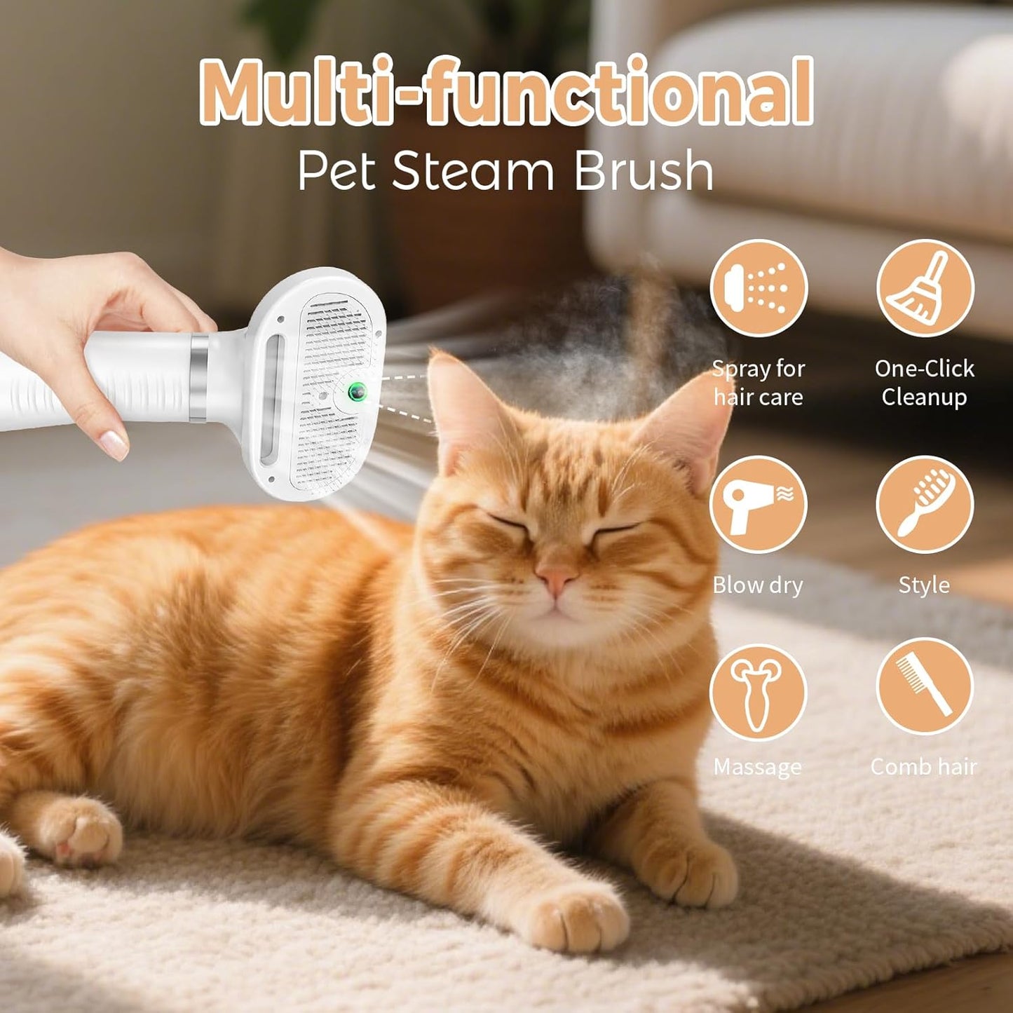 Cat Steam Brush with 600W High-Power Pet Dryer, Pet Spray Hair Removal Comb, 5 in 1 Cat & Dog Brush for Shedding, Includes Shampoo(Wired)