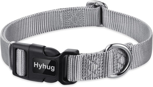 Hyhug Pets Solid Color Classic Regular Tough Basic Collar for Medium Dogs, Unique Design Adjustment Triglide Slide (Buckle) Can Attached Name Tag Accessories. (Medium, Sleet Gray)