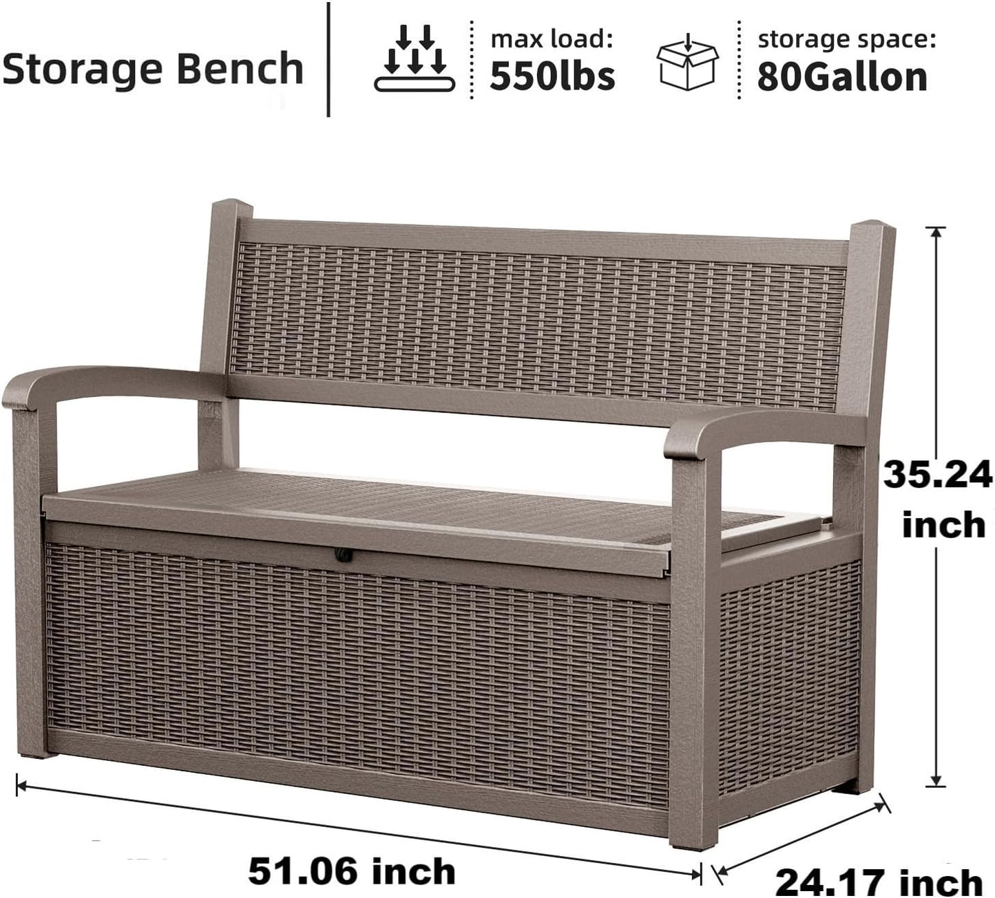 80 Gallon Storage Bench Deck Box, Waterproof and Lockable Outdoor Storage Furniture for Patio, Garden, and Porch – Perfect for Storing Garden Tools and Cushions (Gray)