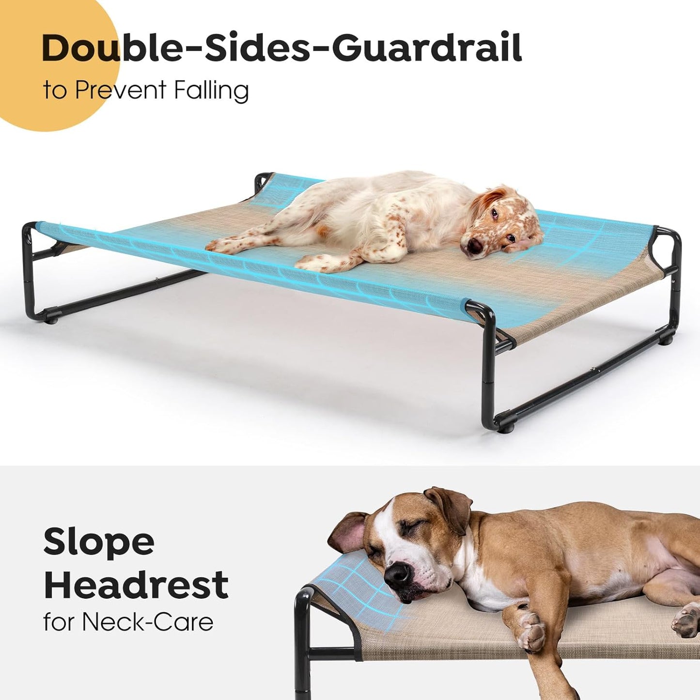 Veehoo Original Outdoor Elevated Dog Bed, Cooling Raised Dog Cot for Medium Dogs, Portable Standing Pet Hammock Platform with Washable Breathable Mesh, No-Slip Feet, Medium, Beige Coffee, CWC2201