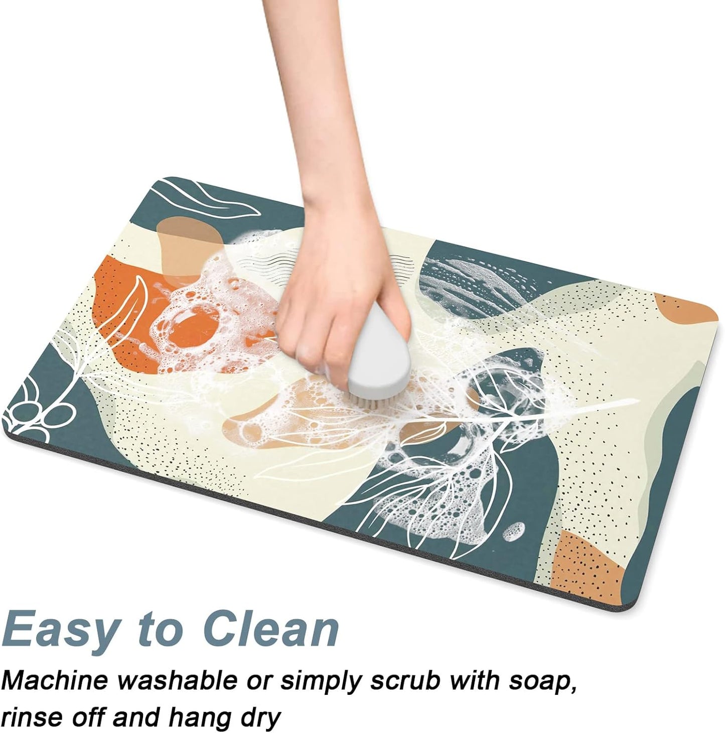 Rnivvi Dog Food Mat, 12" x 19" Boho Absorbent Dog Cat Bowl Mat for Food and Water, Cute Anti-Slip Rubber Pet Feeding Rug Protect Floors, Puppy Placemat for Feeding & Watering Supplies, Abstract Leaves