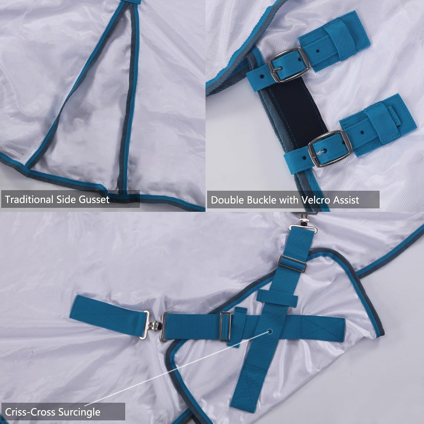 Horse Fly Sheet with Detachable Neck Cover & Belly Wrap, Adjustable Fly Sheet for Horses, Ventilated Airflow Mesh Equine Cooling Summer Flysheet White 69