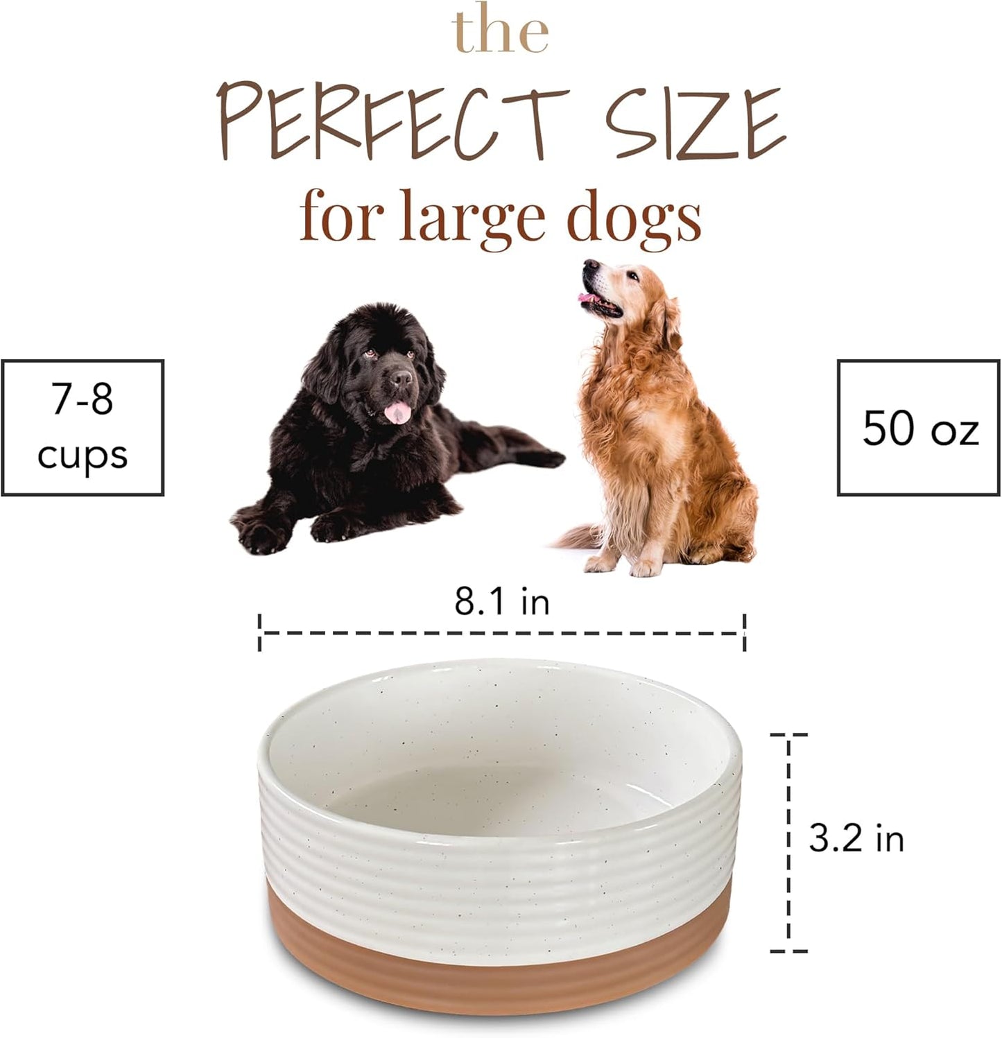 Mora Ceramic Pet Bowl - Large Food/Water Dish for Large Dogs, Cats, Great Dane, Mastiff - 50oz or 8 Cups - Basic Bowls - Vanilla White