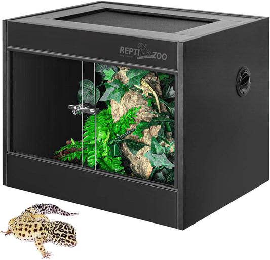 REPTI ZOO 34 Gallon PVC Reptile Terrarium, 24x18x18” Leopard Gecko Tanks with Glass Sliding Door & Top Screen Ventilation, Reptile Enclosure for Bearded Dragon Hermit Crab