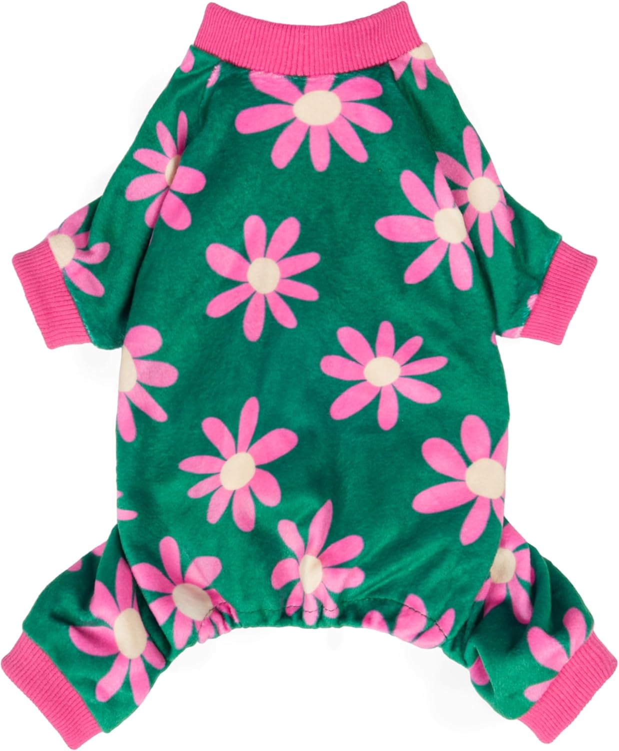 Fitwarm Flower Fleece Dog Pajamas, Warm Winter Dog Clothes for Small Dogs Girl, Cozy Pet Onesie with Feet, Dark Green, Small