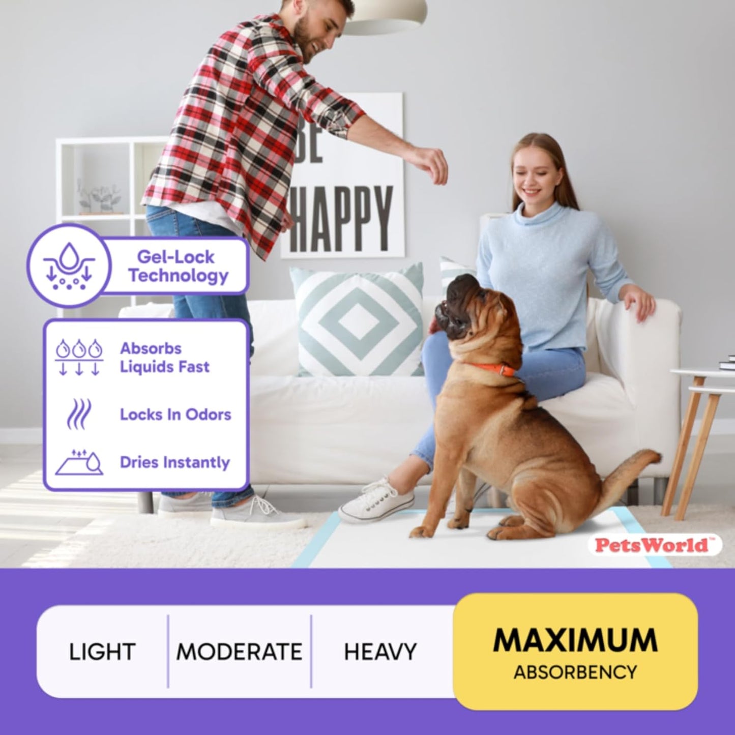 PETSWORLD Giant Dog Potty Pads, Odor-Eliminating, 36" x 36", Ultra Absorbent 5-Layer Leak-Proof Training Pads for Dogs & Cats (36x36, 150 Count)