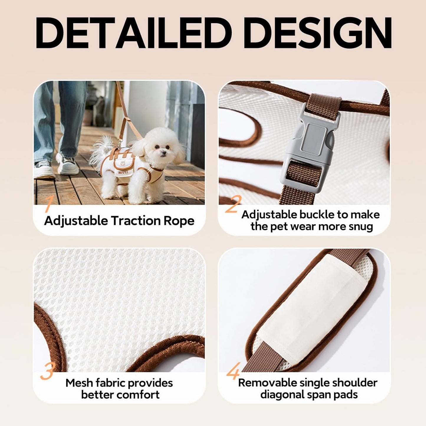 Portable Breathable Pet Carrier Sling & Backpack for Dogs & Cats, Adjustable Full-Body Harness with Traction Leash, Crossbody & Car-Friendly (Medium)