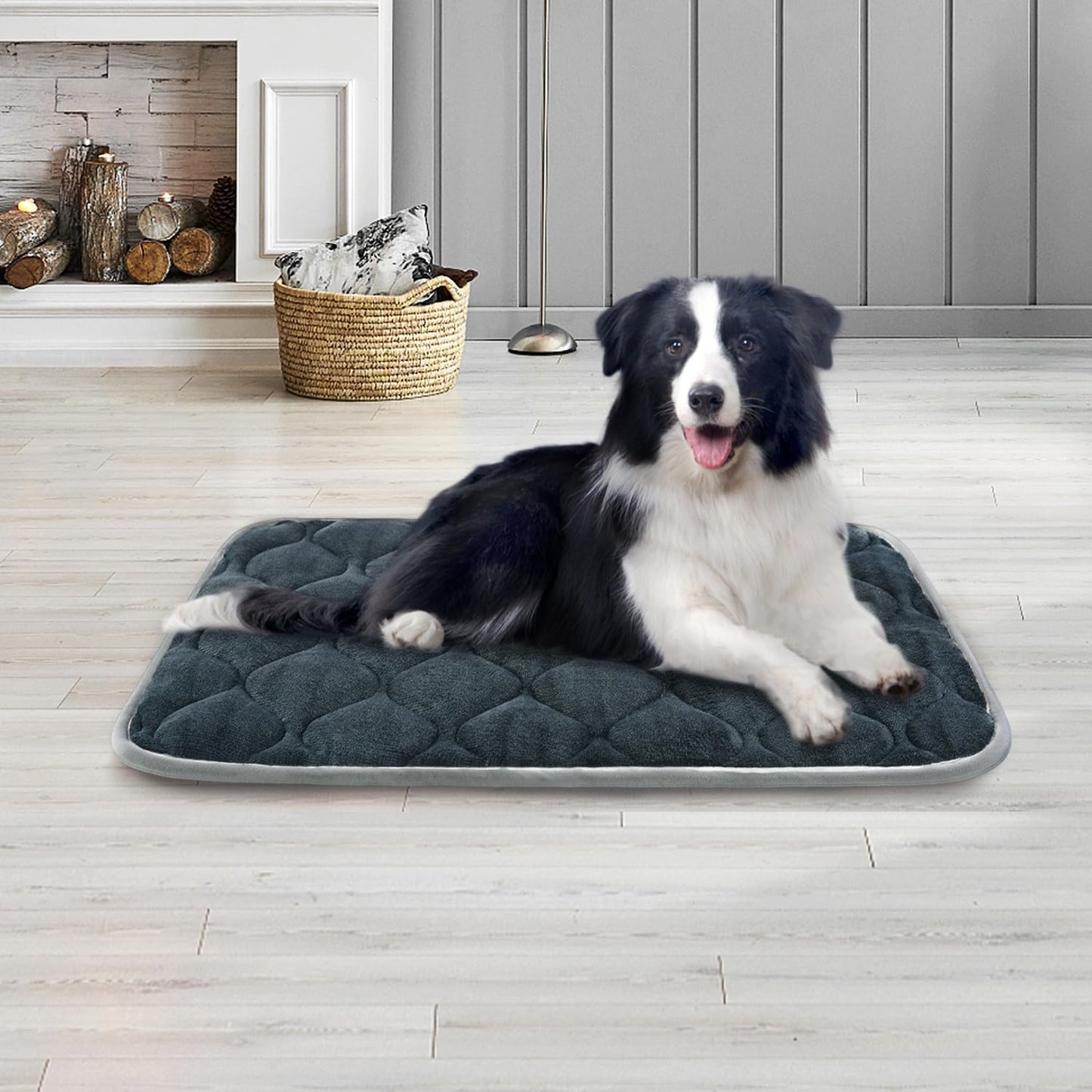 furrybaby Dog Bed Mat Flat Crate Mat with Anti-Slip Bottom Machine Washable Pet Kennel Pad for Dog Sleeping (L 42x28'', Grey Mat)
