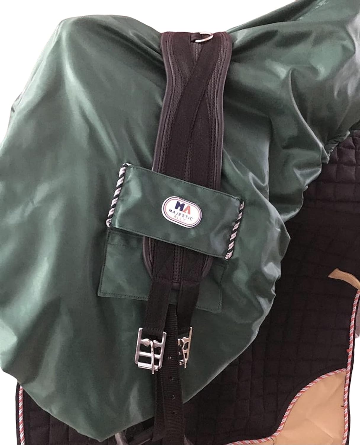 Majestic Ally Nylon Waterproof Fleece Lined Ride On English Saddle Cover-Multiple Color (Hunter Green)