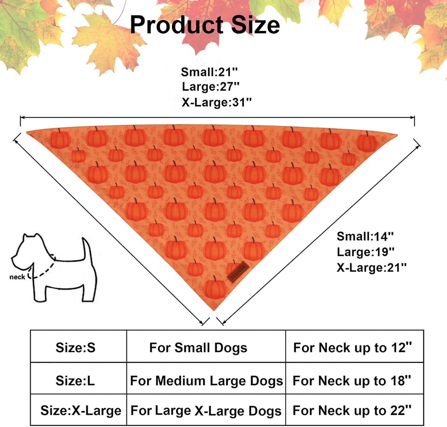 PTDECOR Thanksgiving Fall Dog Bandanas, Orange White Reversible Holiday Pet Scarf, Happy Thanksgiving Pumpkin Triangle Thanksgiving Bandanas for Extra Large Dogs (X-Large)