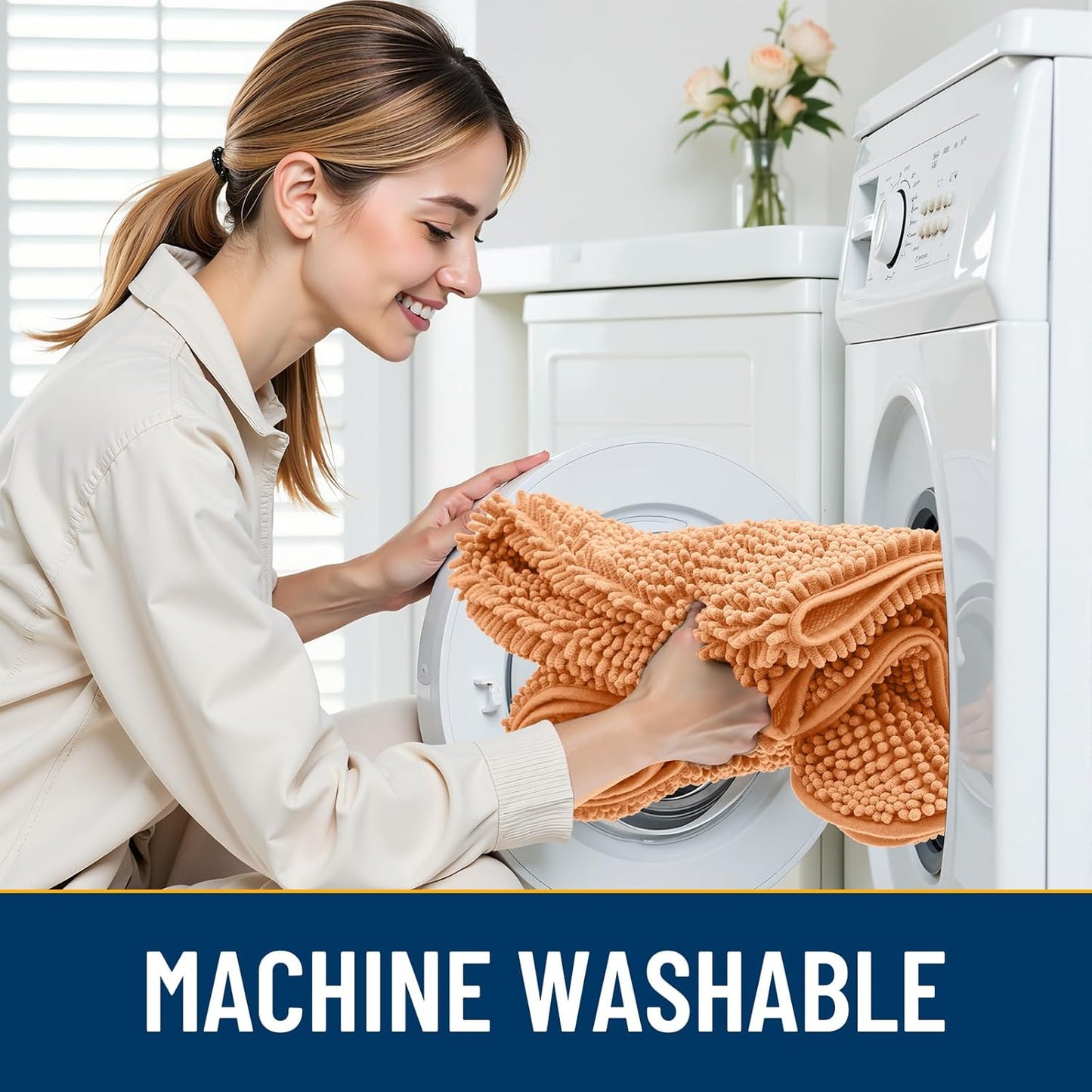 Smiry Dog Door Mat for Muddy Paws 24x16, Absorbs Moisture and Dirt Doormat, Non-Slip Washable Quick Dry Chenille Front Door Mat Indoor Entrance, Entryway Carpet for Inside Floor, Orange