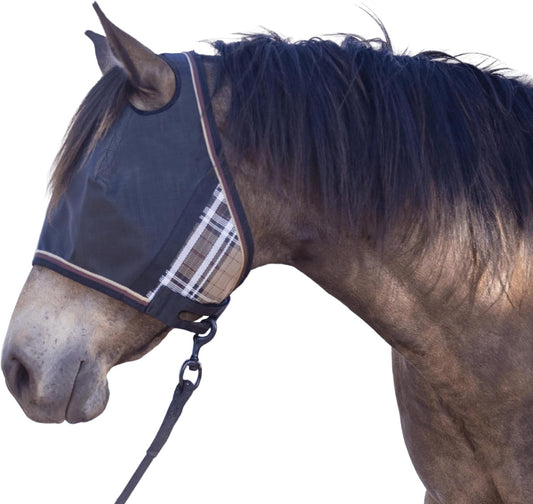 Kensington 90% UV Fly Mask Halter CatchMask UViator - Without Ears & Forelock Freedom Web Trim *Roomy Fit*- X-Large, Deluxe Black