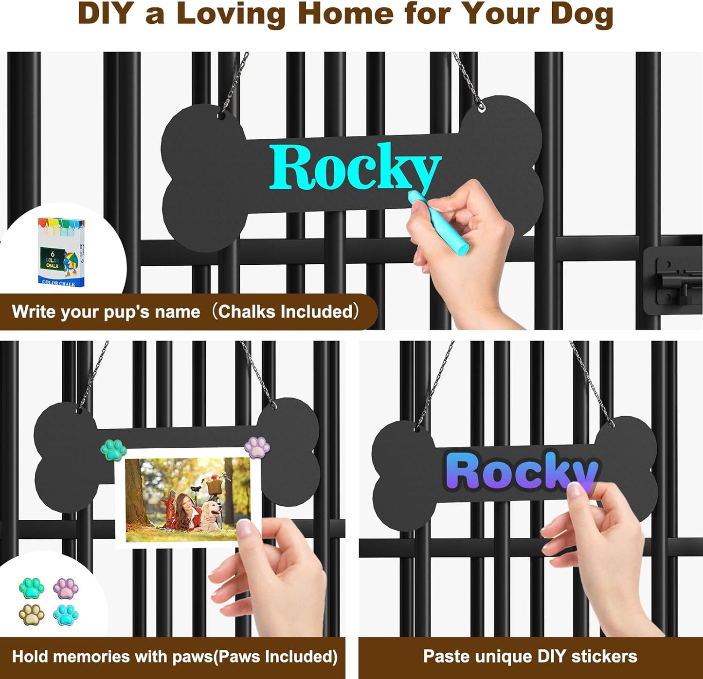 Easycom 31" Dog Crate Furniture Foldable, No Assembly Decorative Dog Kennel Indoor, Dog Crates for Small Dogs (20-40 lbs), Wooden Dog Cage with Adjustable Bowls and Name Tag, End Table, Rustic Brown