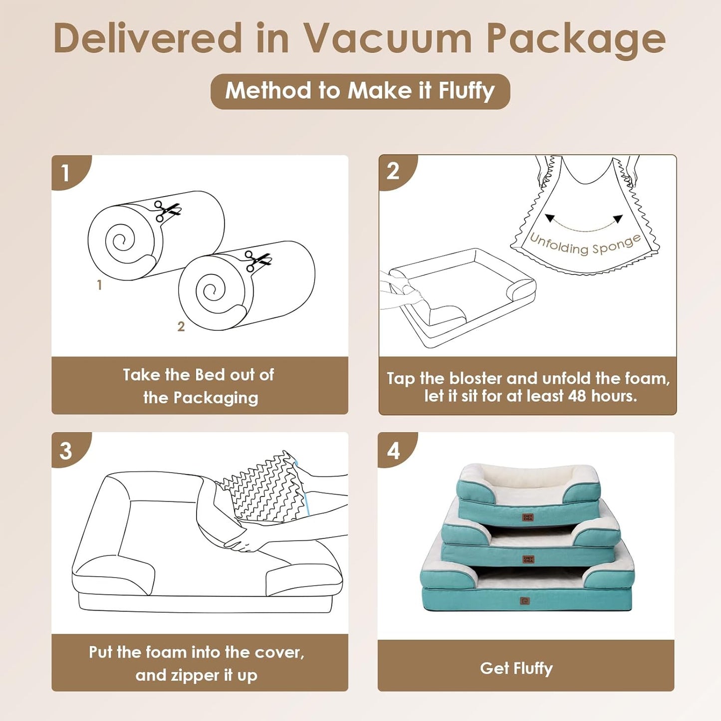 EHEYCIGA Orthopedic Dog Beds for Large Dogs, Waterproof Memory Foam Large Dog Bed with Sides, Non-Slip Bottom and Egg-Crate Foam Pet Couch Bed with Washable Removable Cover, Turquoise Blue