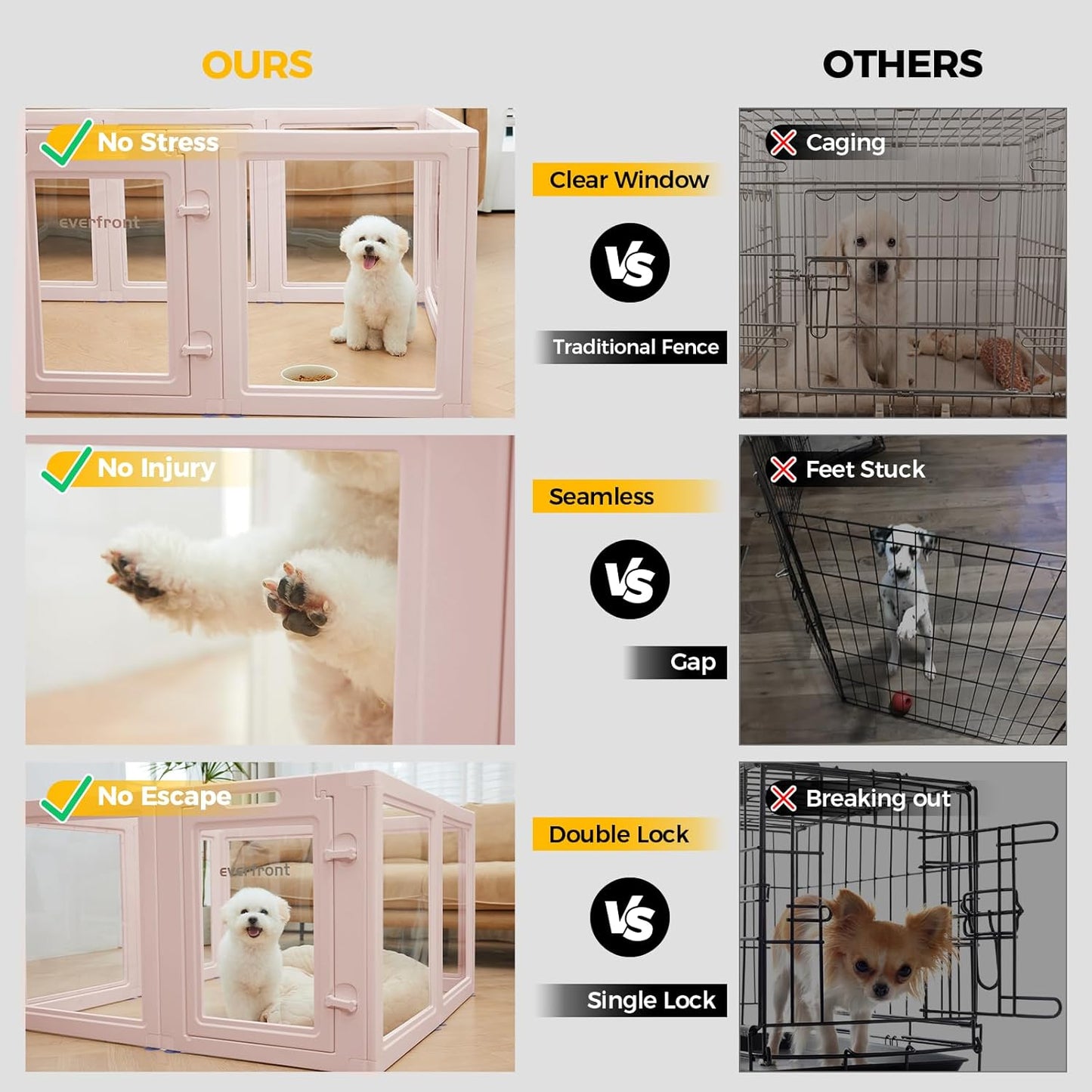 Clear Acrylic Plastic Dog Playpen - Clear Dog Play Pen - Easy Assemble Acrylic Dog Playpen - Puppy Playpen, Cat Playpen, Small Animal Playpen, Dog Play Pen Indoors (Pink-23.6" H, 8PCS)