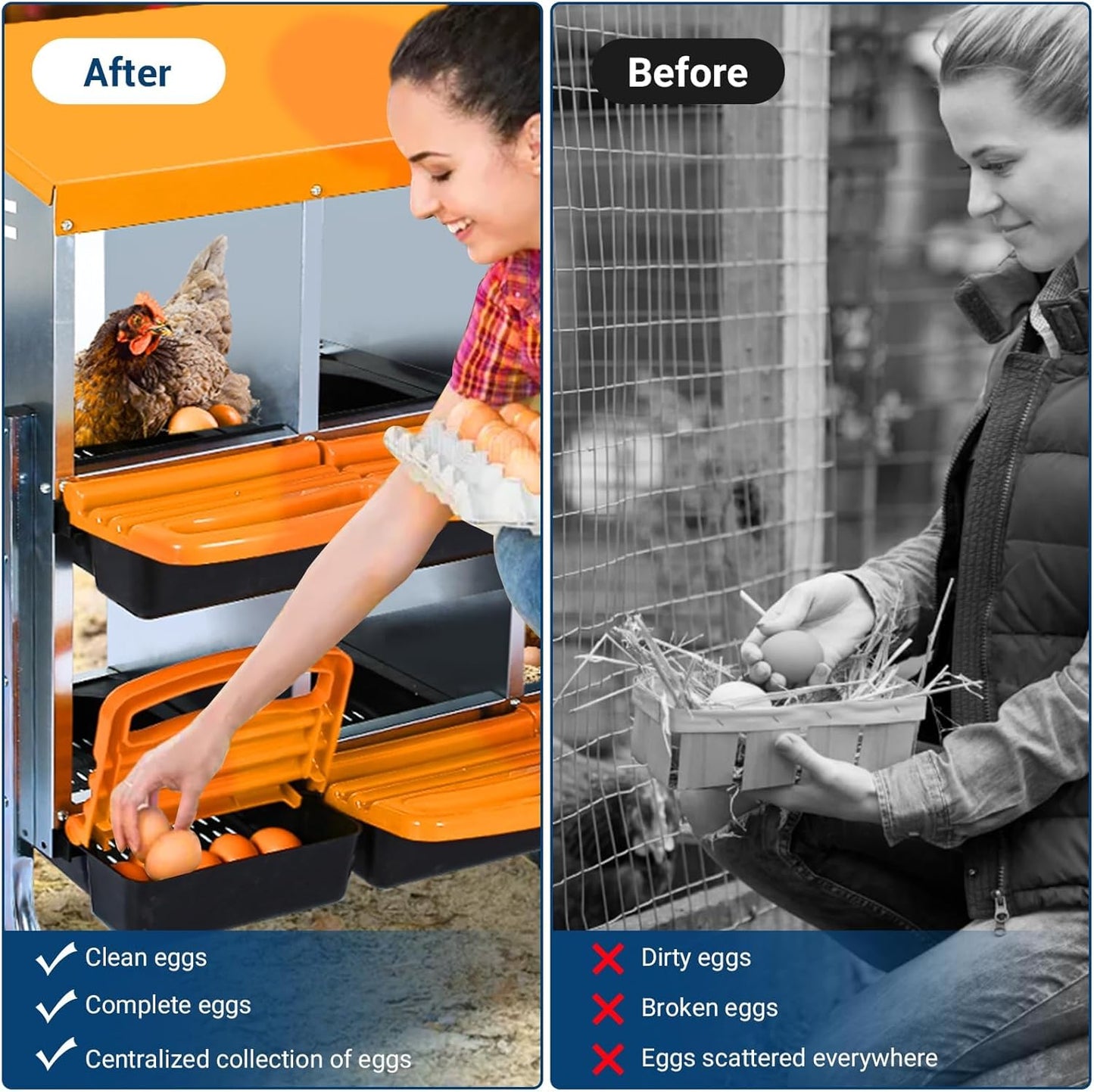 Chicken Nesting Box, 10 Hole 2 Layer Hen Nest Boxes with Legs, Roll Away Eggs Laying Boxes,Cleanable Pull Out Hen Roosting Boxes