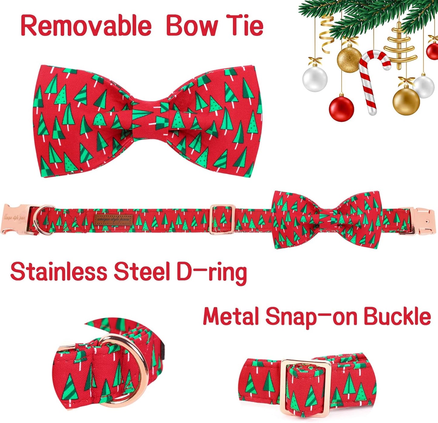 Unique style paws Christmas Dog Collar with Bow Best Winter for Small Medium Large Dogs -Christmas Tree-M