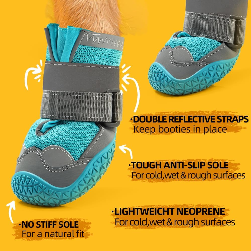 Dog Shoes for Large Dogs, Medium Dog Boots & Paw Protectors for Hardwood Floors, Outdoor Dog Booties for Hot Pavement Winter Snow Hiking, Breathable Dog Shoes with Reflective Strips Size 7
