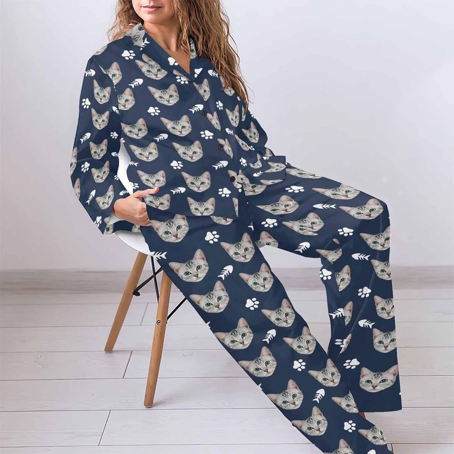 MyPupSocks Custom Face Pajamas for Women Set, Personalized Photo Long Sleepwear XS-XXL