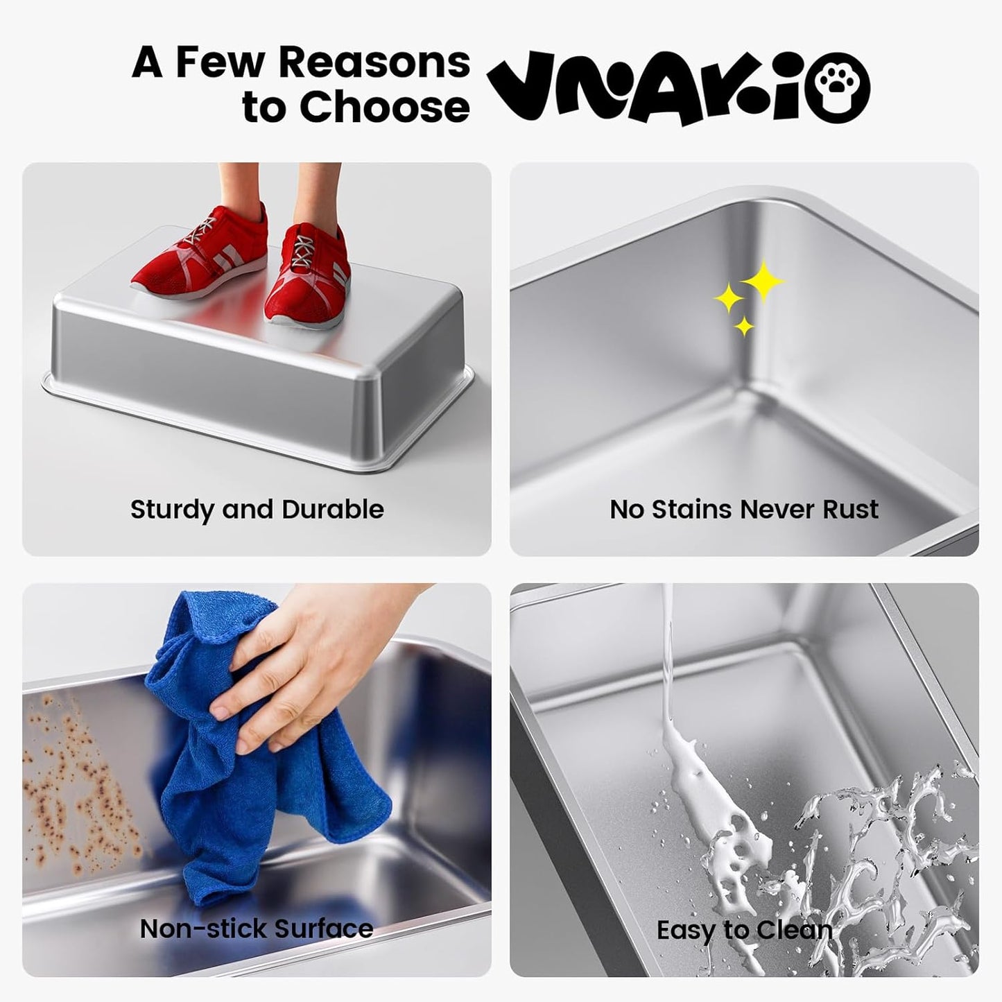 2 Pack Stainless Steel Cat Litter Box - Enclosed XL Metal Kitty Litter Box with Lid for Big Cats, High Sided, Anti-Leakage, Easy Cleaning, Non-Sticky, Included Cat Litter Spoon