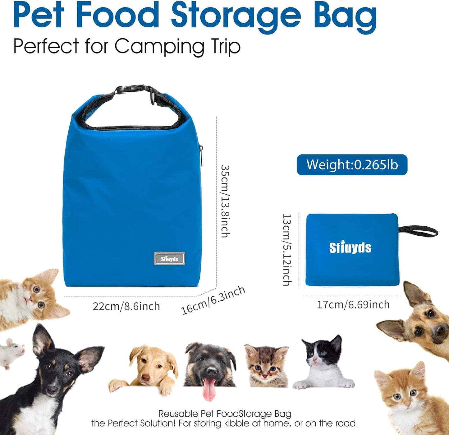 Pet Food Storage Bag,Dog Storage Organizer Bag w/2PCS Collapsible Dog Travel Bowls and Zipper Side(Blue, Small)