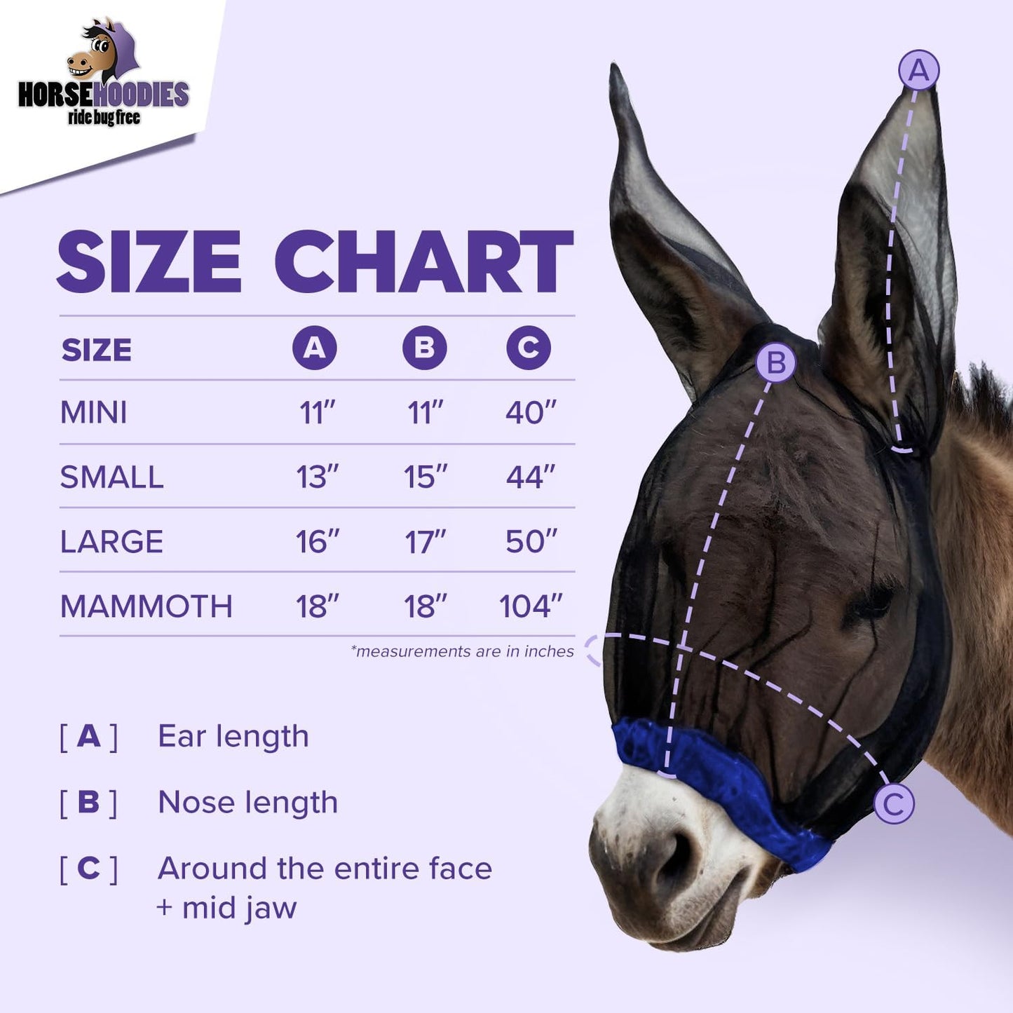 Donkey Fly Mask with Long Ears (Orange) Made in USA - Mule Fly Mask with Ears Protection from Insects and Bugs, Small Donkey Soft Mesh Fabric with Adjustable Fastener, Face Cover Supplies for Donkeys