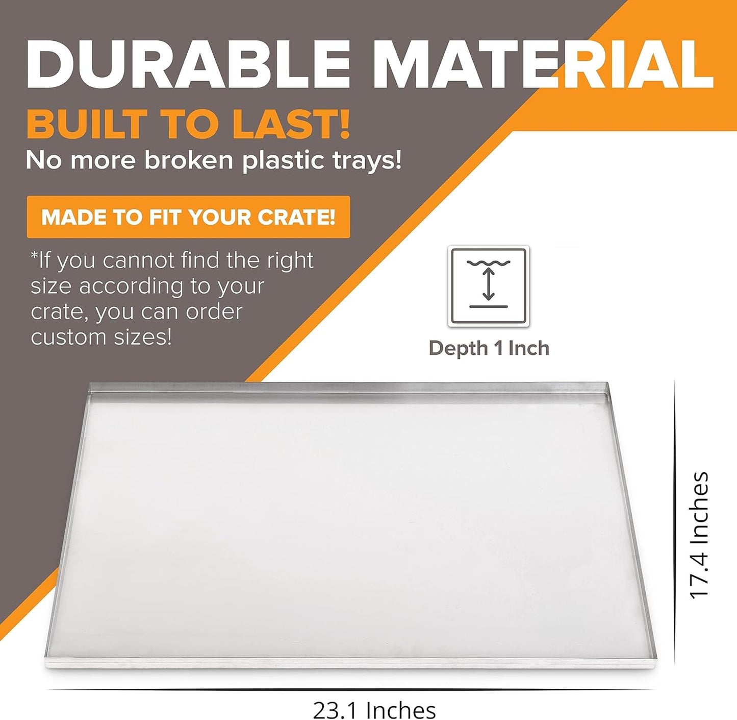 23.1" X 17.4" Metal Replacement Dog Crate Pan Chew Proof Crack Proof Pet Kennel Tray Central Dog Training Crate Pan Pet Supplies, Galvanized, 1" H