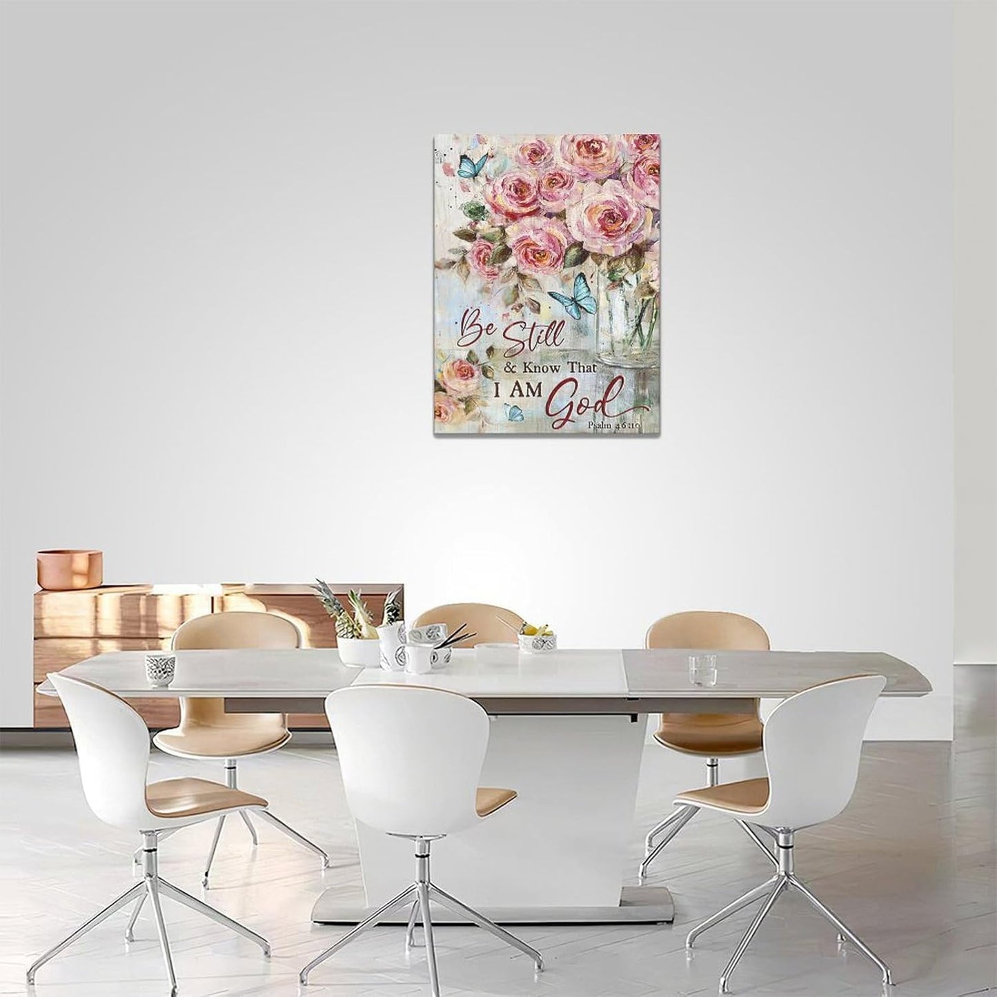 Farmhouse Rose Wall Art Christian Scripture Pictures Pink Rose Wall Decor Rustic Floral Butterfly Canvas Print Painting Artwork for Bathroom Living Room Bedroom 12"x16"