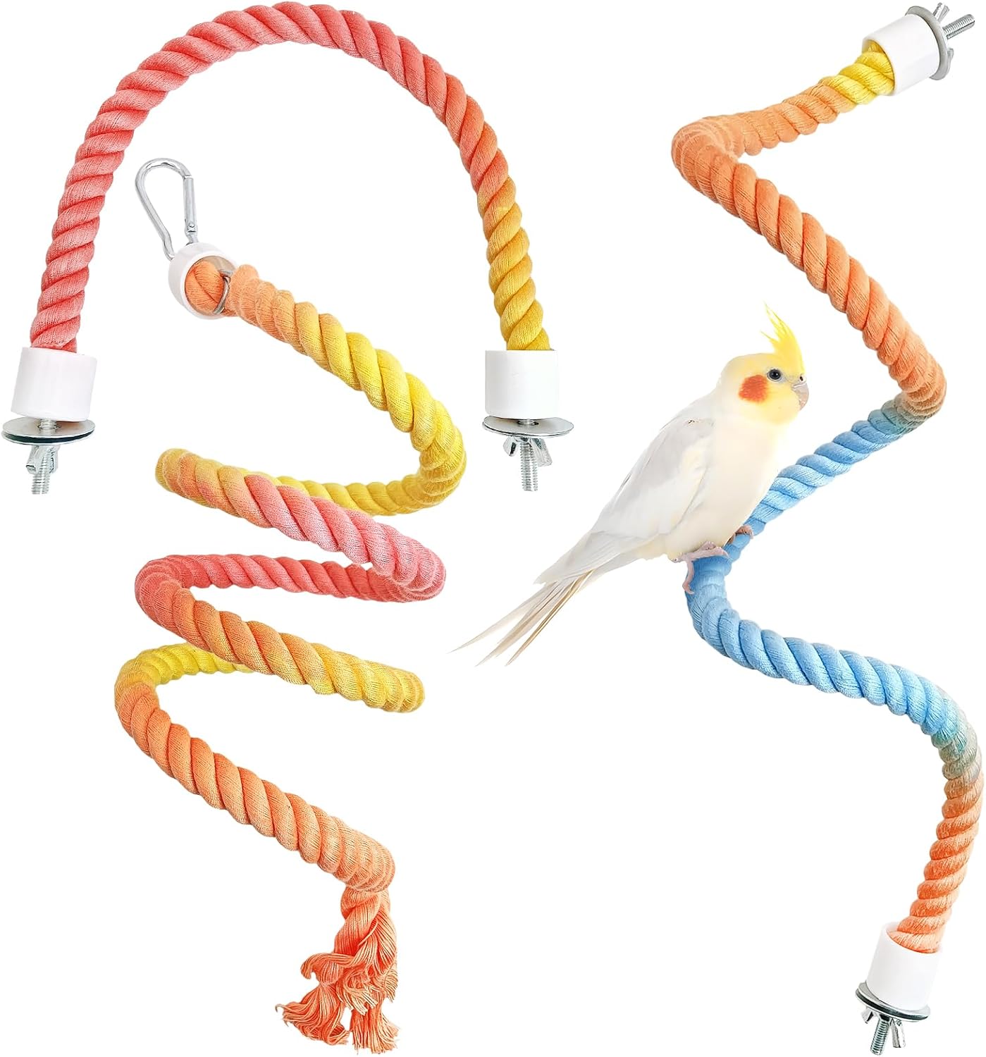 BNOSDM 3 Pcs Rope Perches for Bird Cages Gradient Sunset Color Bendable Climbing Rope Ladders & Swings Birds Cage Accessories Toy for Parakeets, Budgies, Cockatiels, Conures, Lovebirds