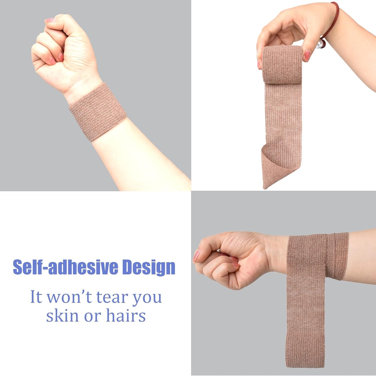 9 Pack 2" x 5 Yards Self Adhesive Bandage Wrap Self Stick Wrap for Ankle, Wrist, Finger, Sports, Breathable Cohesive Vet Tape for Pets (Brown)