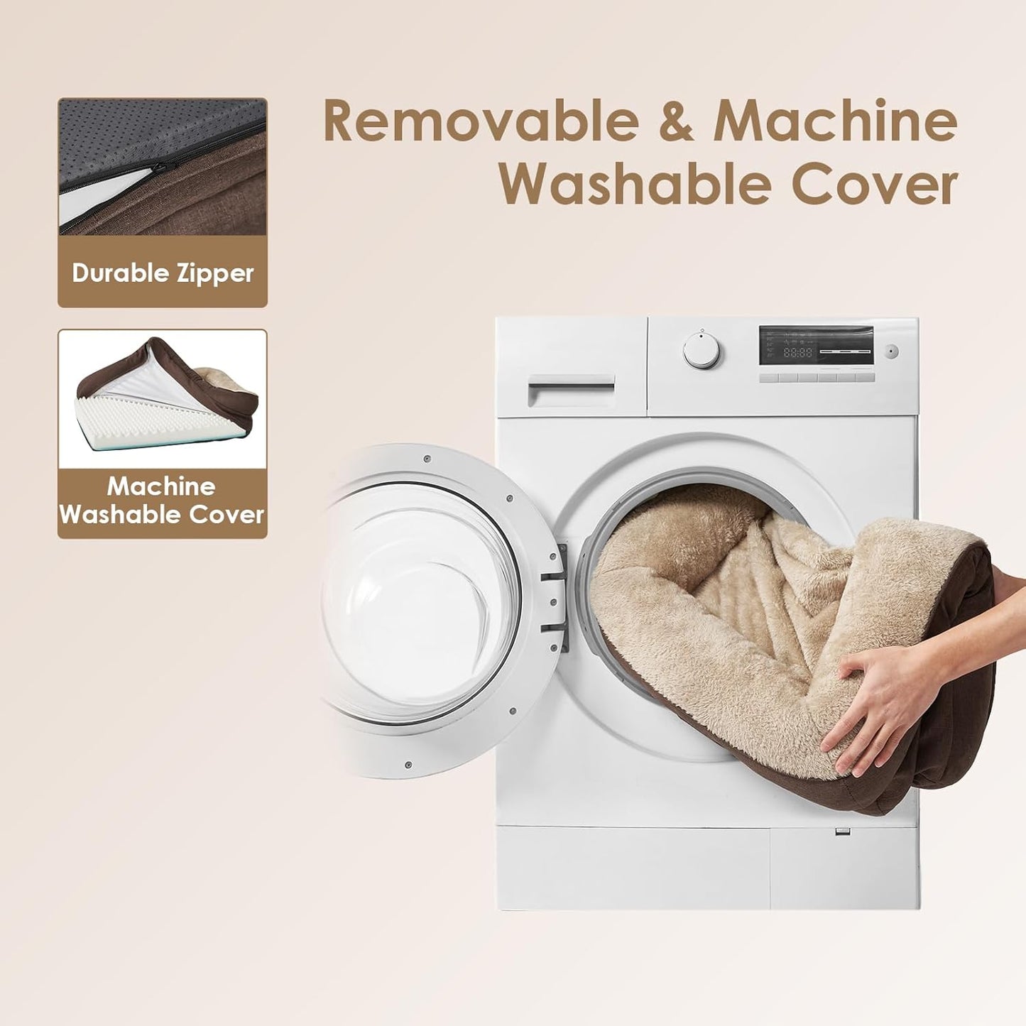 EHEYCIGA Memory Foam XL Dog Bed for XLarge Sized, Extra Large Orthopedic Dog Sofa with Sides and Waterproof Liner, Washable Bolster Pet Couch with Removable Cover, 48x35x7.5 Inch, Brown