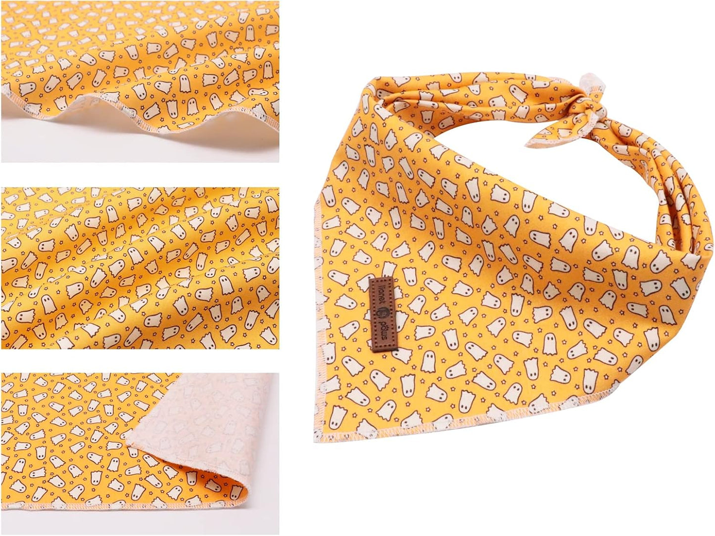 Lionet Paws Halloween Dog Bandana,Fabric Ghost Dogs Kerchief for Small Medium Dogs,Dog Cotton Triangle Bibs Scarf for Girl Boy