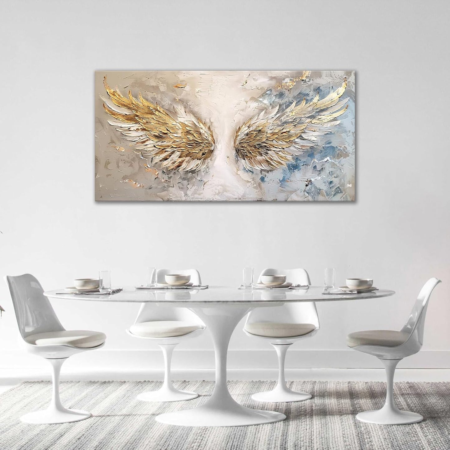 Large Angel Wings Wall Art Golden Abstract Extra Canvas Living Room Pictures Framed Prints Aesthetic Oversize Wall Decor Big Painting Artwork for Bedroom Dining Office Home 60"x30"