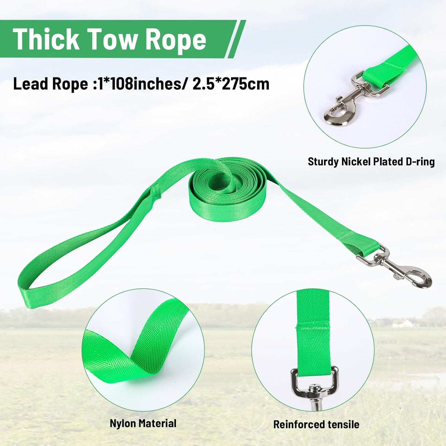 XUANNIAO Easily Adjustable Figure 8 Cow Halter, Double-Ply Premium Livestock Cattle Halters, Colorful Cow Utility Calf Halter with Leading Rope for Miniature Horse Donkey Goat Foal (Small, Green)