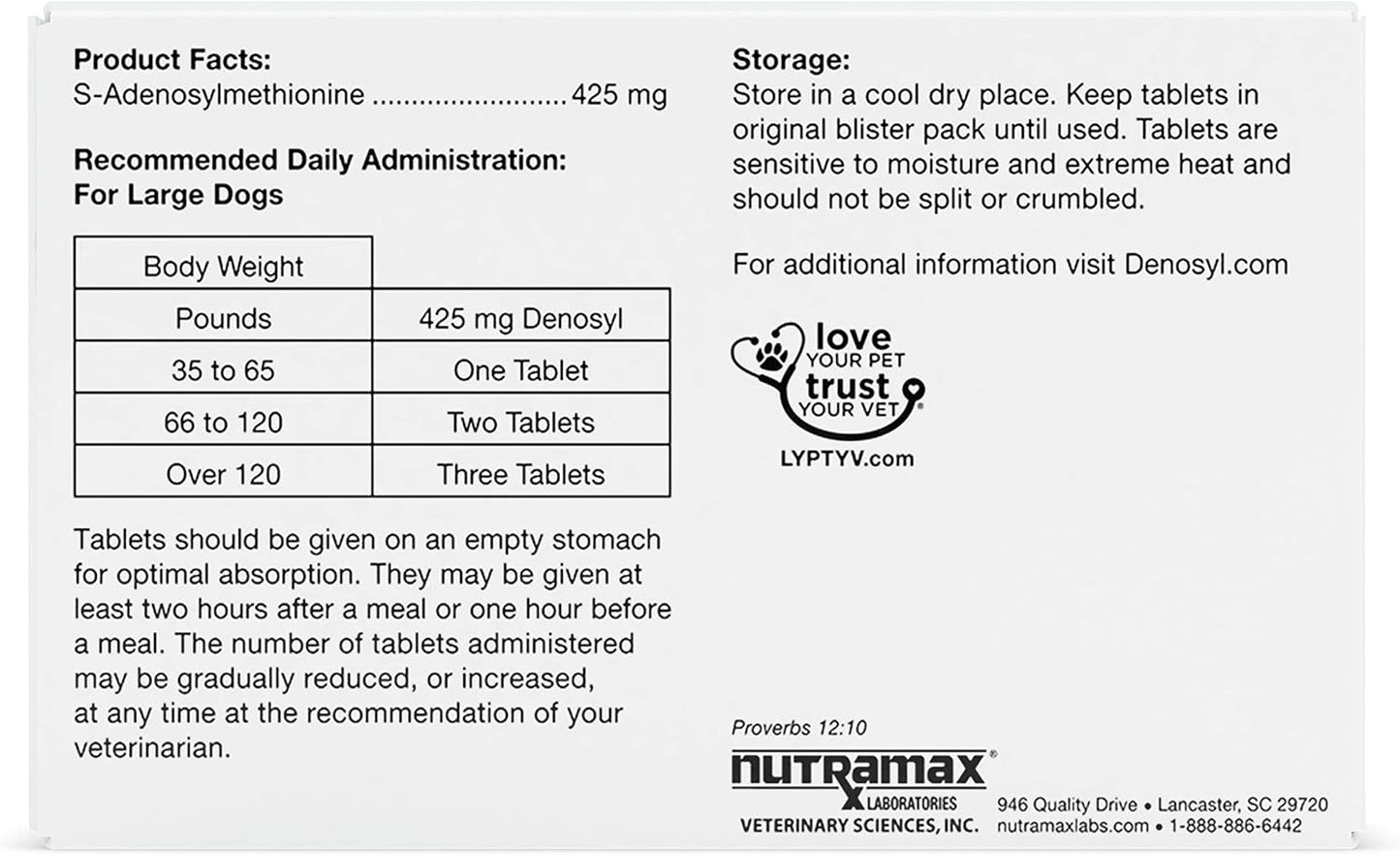 Nutramax Laboratories Denosyl Liver and Brain Health Supplement for Large Dogs, With S-Adenosylmethionine (SAMe), 30 Tablets