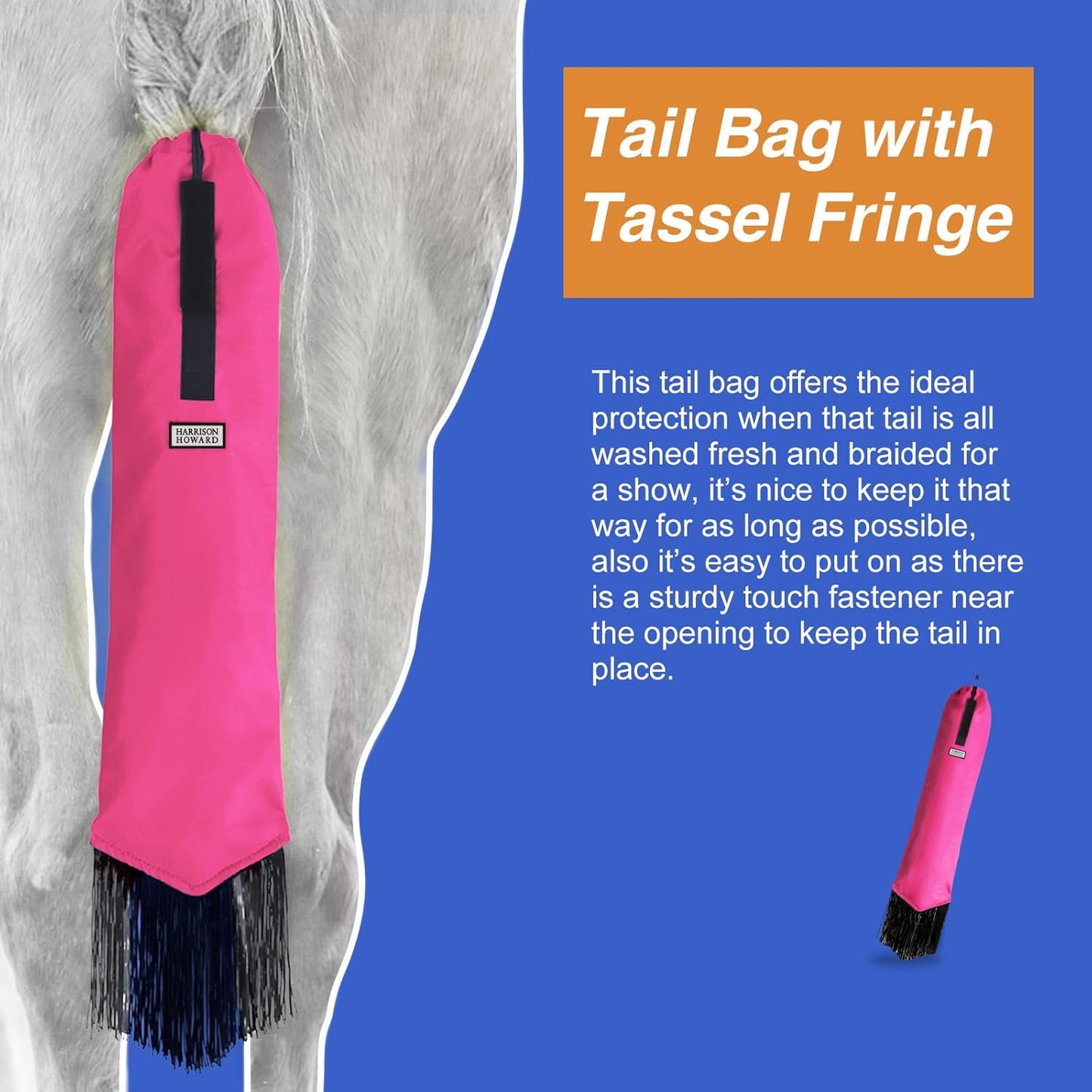 Harrison Howard Smooth Lightweight Adjustable Fastener Nylon Horse Tail Bag with Fringe