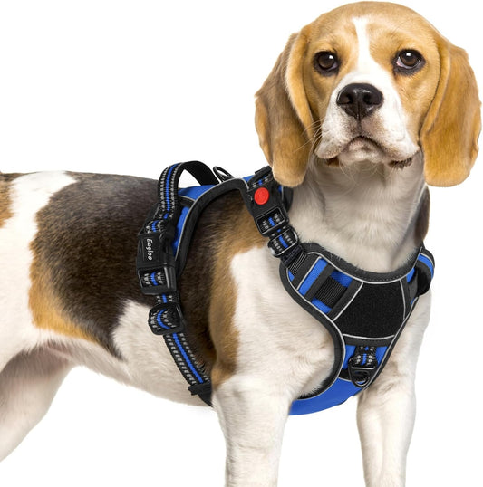Eagloo Dog Harness Small Sized, Easy Wearing with 3 Buckles, Adjustable No Pull Pet Harness with 2 Rings for Walking, No Chock Reflective Soft Padded Vest with Control Handle, Blue & Black, S