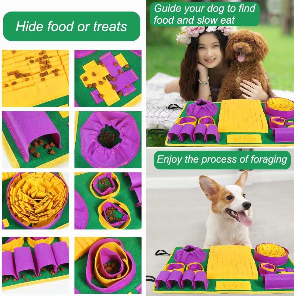 Vivifying Snuffle Mat for Dogs, Interactive Dog Puzzle Toys for Boredom and Mental Stimulation, Sniff Mat Helps Puppy and Cats Slow Eating and Keep Busy