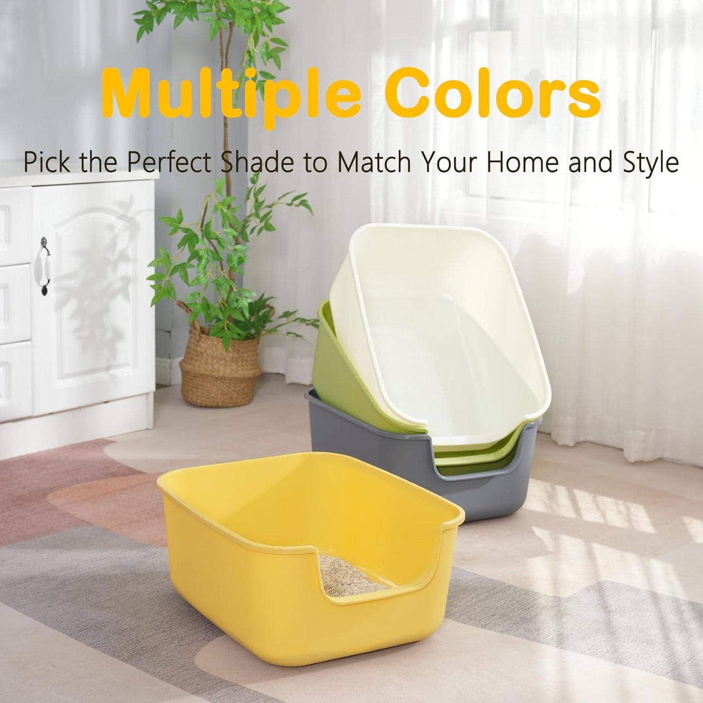 Large Cat Litter Box with High Sides,Cat Boxes for Indoor Cats,Cat Litter Pan for Kitty,Litter Box with Low Entry,Easy to Clean,Anti-Splashing (Grey)