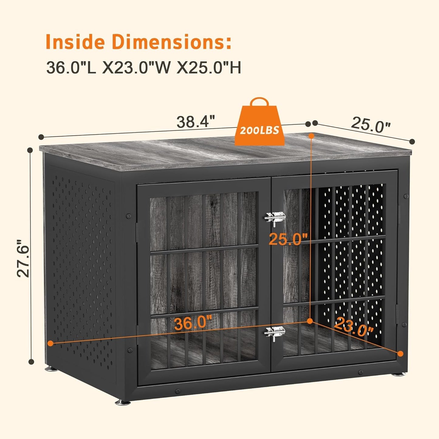38" Heavy Duty Dog Crate Furniture for Large and Medium Dogs,Wooden Metal Kennel for High Anxiety Dogs, Chew Proof Cage Indoor, Decorative Kennel End Table