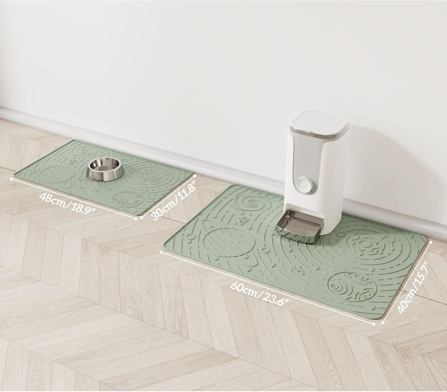 OHMO Dog Food Mat, Silicone Waterproof Cat Food Mat, Non-Skid Spill Proof Pet Feeding Mat for Food and Water, Easy to Clean Dog Placemat(Sage Green, 18.9" x 11.8")