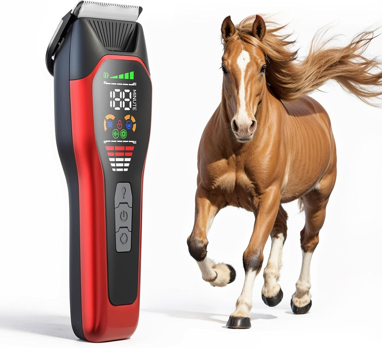 Horse Clippers,Quiet 2-Speed Horse Grooming Clippers,Rechargeable Pet Shaver for Matted Long Hair,Cordless Wide-Blade Powerful Horse Trimmer Kit for Thick Coat #066 Red
