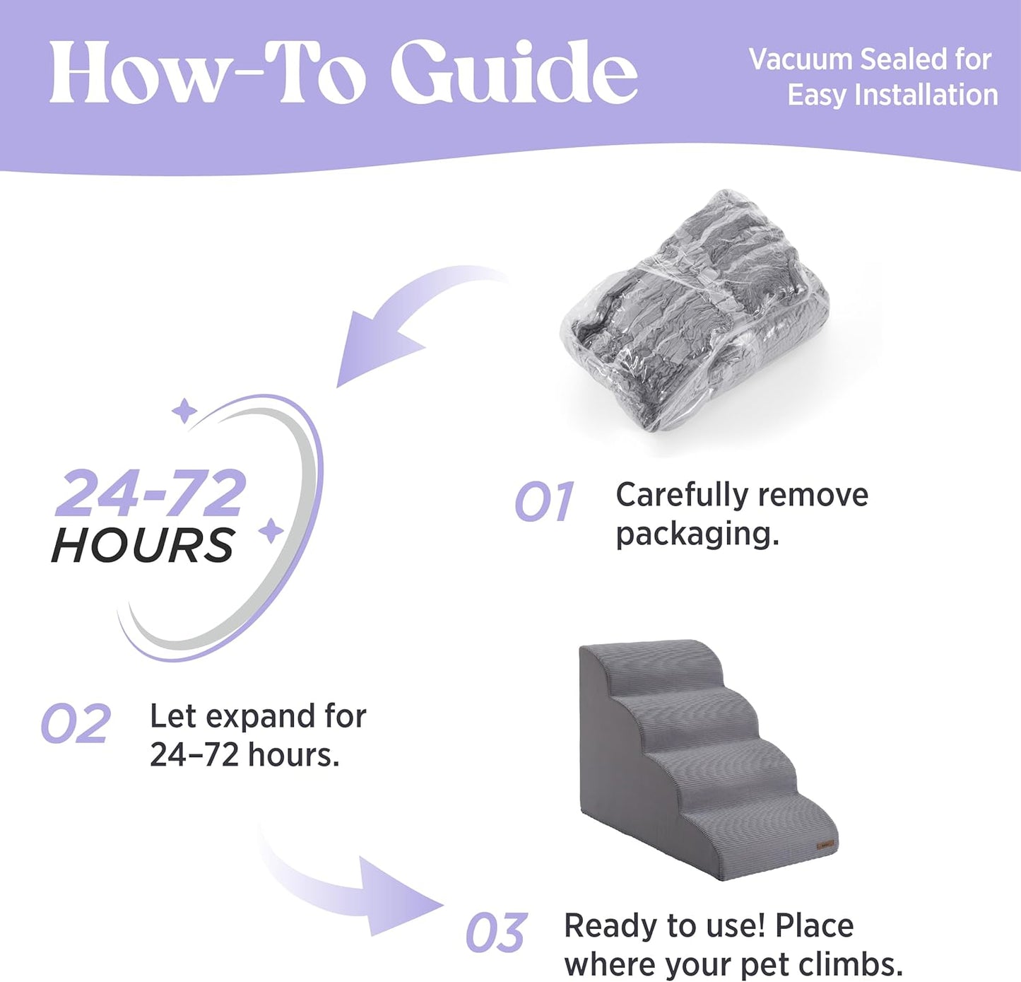 Lesure Dog Stairs for Small Dogs and Cats Pet Steps Ramp for Bed and Couch with CertiPUR-US Certified Foam with Non-Slip Bottom, Grey, 3 Steps